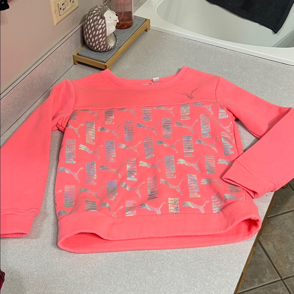Puma Coral Pink Crewneck Sweatshirt with Iridescent Logo